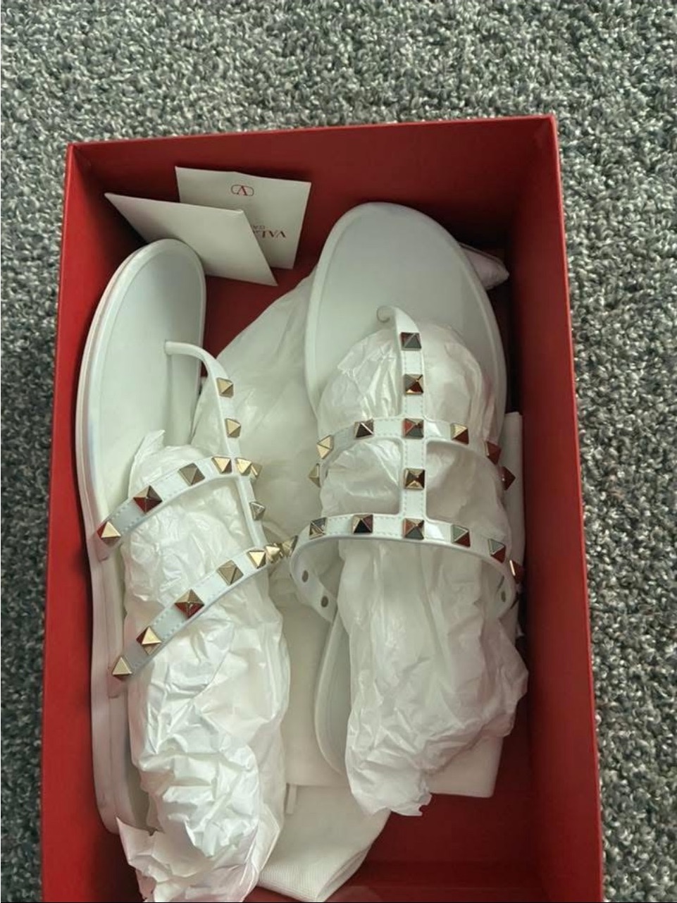 Valentino Garavani White Rockstud Leather T-Strap Sandals